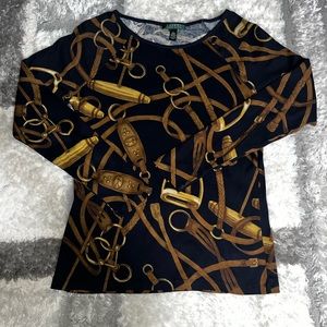 Navy and Gold Chain Print Women's Top